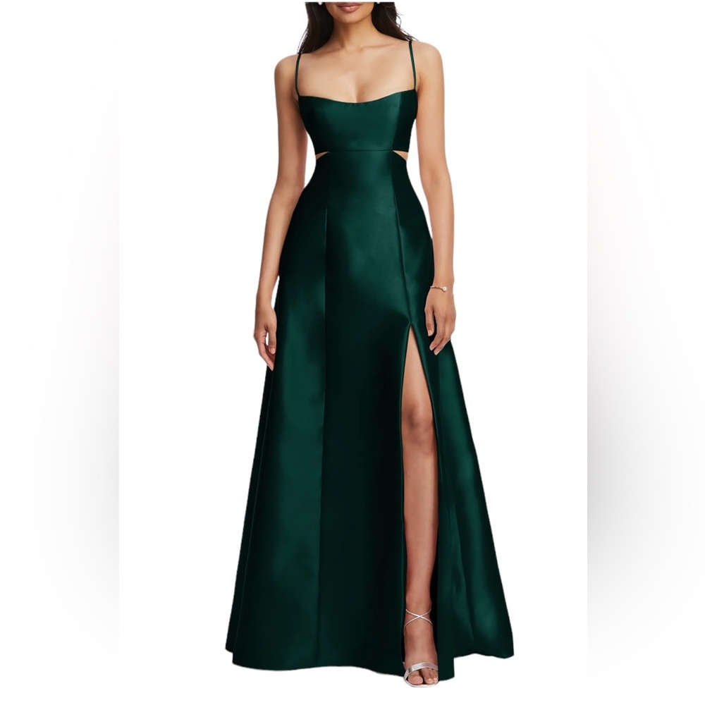 🔴 SOLD 🔴 Alfred Sung Cutout Satin Gown in Evergreen Green Size 2